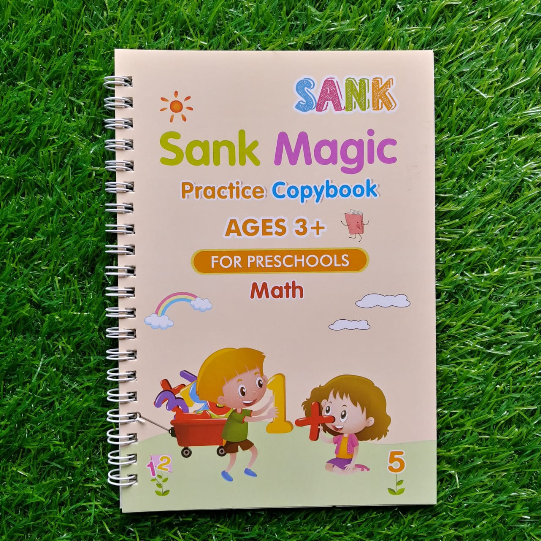 3 in 1 Offer [Sank Magic Practice 4 Books Set ( 1 Pen + 10 Refills + 4 Books ) + 8.5 inch LCD Writing Tablet Multi Colour Display + Magic Water Coloring Book] FREE DELIVERY