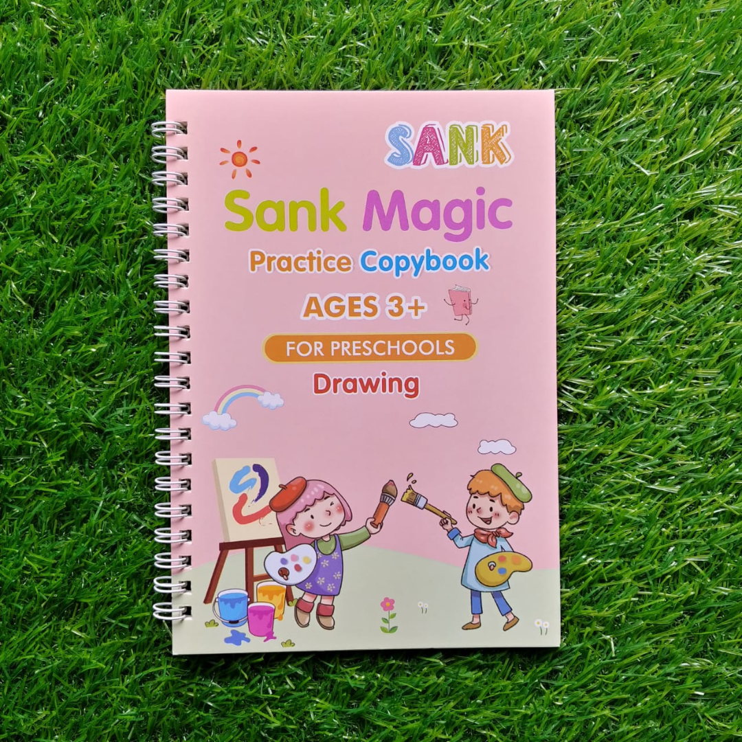 3 in 1 Offer [Sank Magic Practice 4 Books Set ( 1 Pen + 10 Refills + 4 Books ) + 8.5 inch LCD Writing Tablet Multi Colour Display + Magic Water Coloring Book] FREE DELIVERY