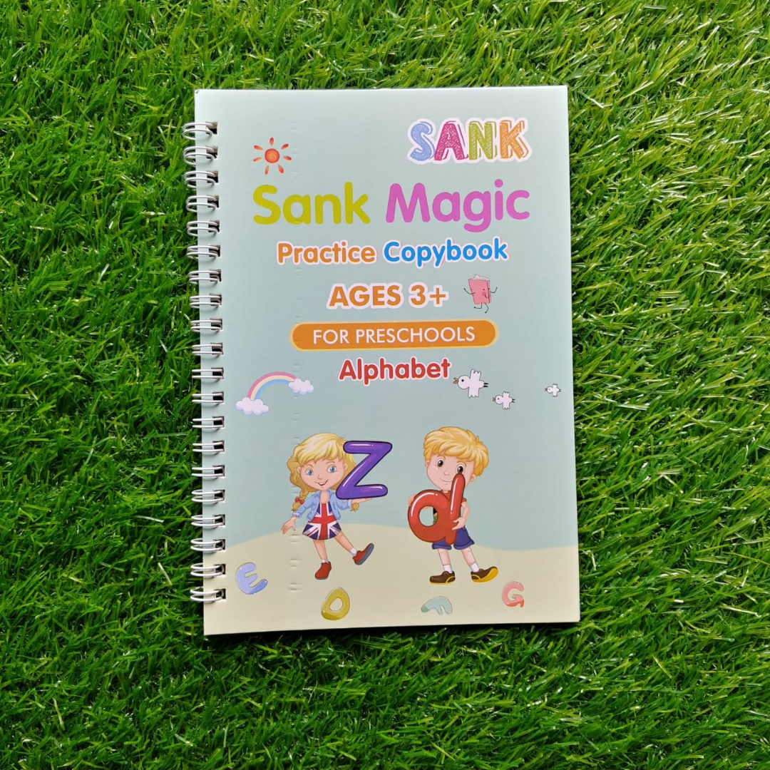 3 in 1 Offer [Sank Magic Practice 4 Books Set ( 1 Pen + 10 Refills + 4 Books ) + 8.5 inch LCD Writing Tablet Multi Colour Display + Magic Water Coloring Book] FREE DELIVERY