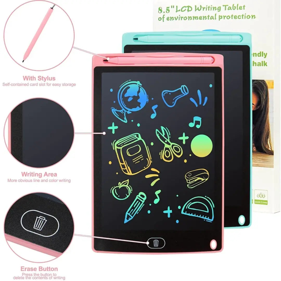 3 in 1 Offer [8.5 inch LCD Writing Tablet Multi Colour Display+ Sank Magic Practice 4 Books Set ( 1 Pen + 10 Refills + 4 Books ) + ]+ Magic Water Coloring Book