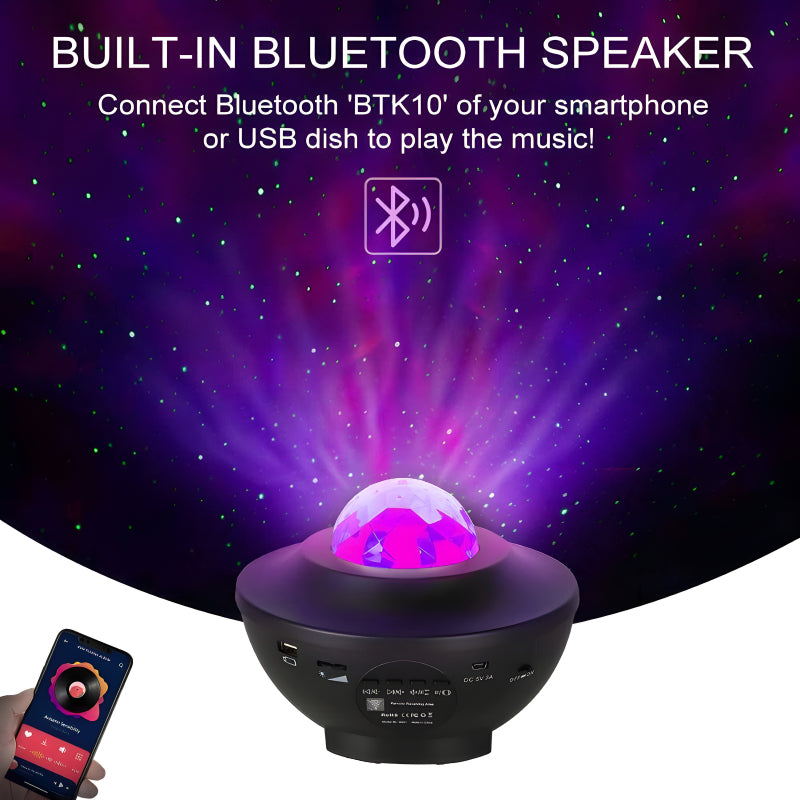 Compact Multi-Functional LED Galaxy Projector Light With Built-In Bluetooth Speaker – Portable Mini Design