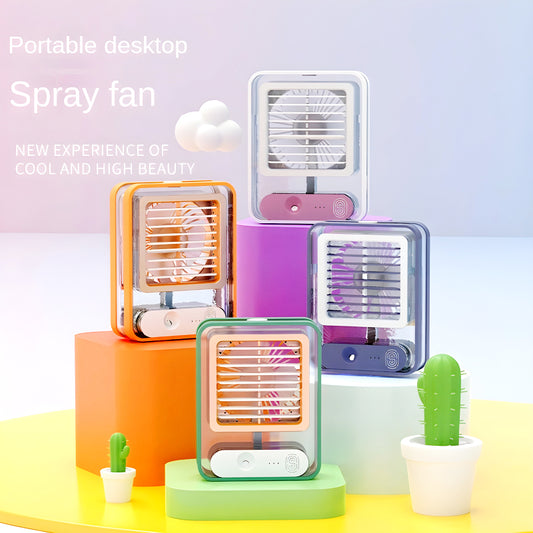 Rechargeable Transparent Fan with 3-Speed Wind, Night Light, Nano Spray Tech, Adjustable Grid