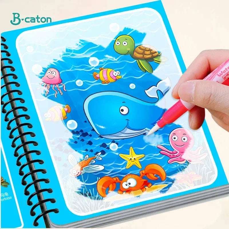 3 in 1 Offer [Sank Magic Practice 4 Books Set ( 1 Pen + 10 Refills + 4 Books ) + 8.5 inch LCD Writing Tablet Multi Colour Display + Magic Water Coloring Book] FREE DELIVERY