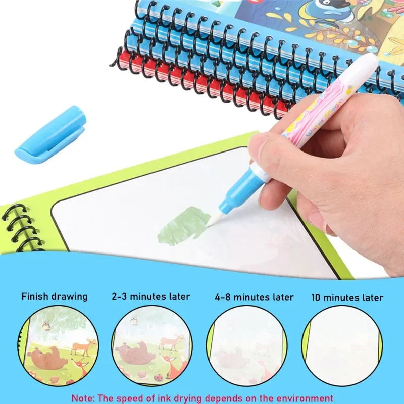 3 in 1 Offer [Sank Magic Practice 4 Books Set ( 1 Pen + 10 Refills + 4 Books ) + 8.5 inch LCD Writing Tablet Multi Colour Display + Magic Water Coloring Book] FREE DELIVERY