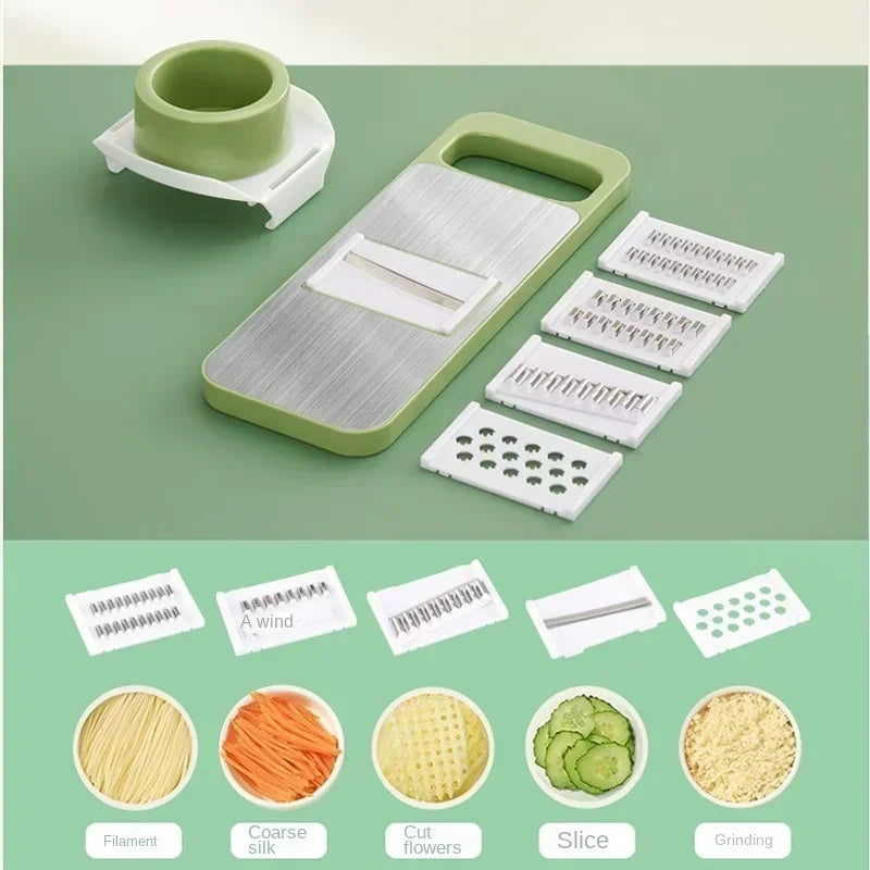 2 IN 1 DEAL OFFER (5 in 1 Stainless Steel Multifunctional Safe Manual Vegetable Slicer + Manual Press Type Vegetable Chopper Size 1.5 Ltr)